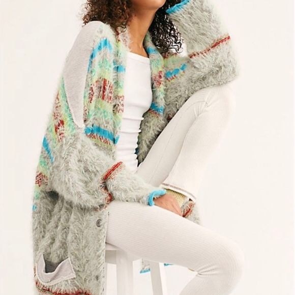 Free People Fair Weather fuzzy striped cardigan - Picture 5 of 9